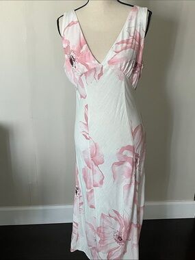 Paper Heart Floral Maxi Dress Linen Blend Size L